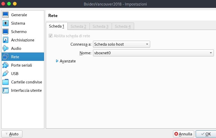 Configurazione VirtualBox